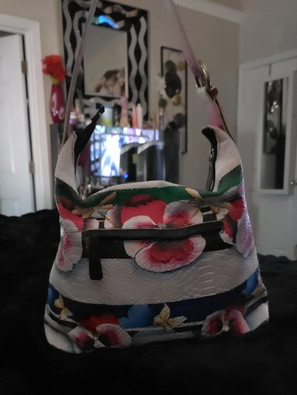 Sharif Floral Shoulder Bag in Pink, Blue, White and Green